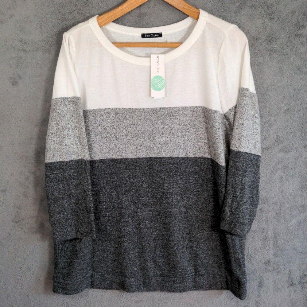 NWT Pink Clover Stitch Fix Cozy Brushed Knit Light Sweater Sz XL Gray Colorblock